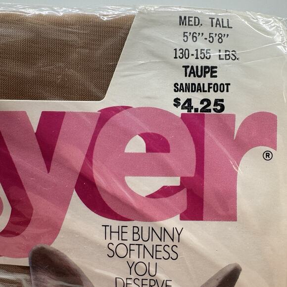 Mayer TAUPE Ultra Sheer Control Top Sandalfoot Med Tall 80’s Pantyhose BUNNY NOS - Picture 2 of 8